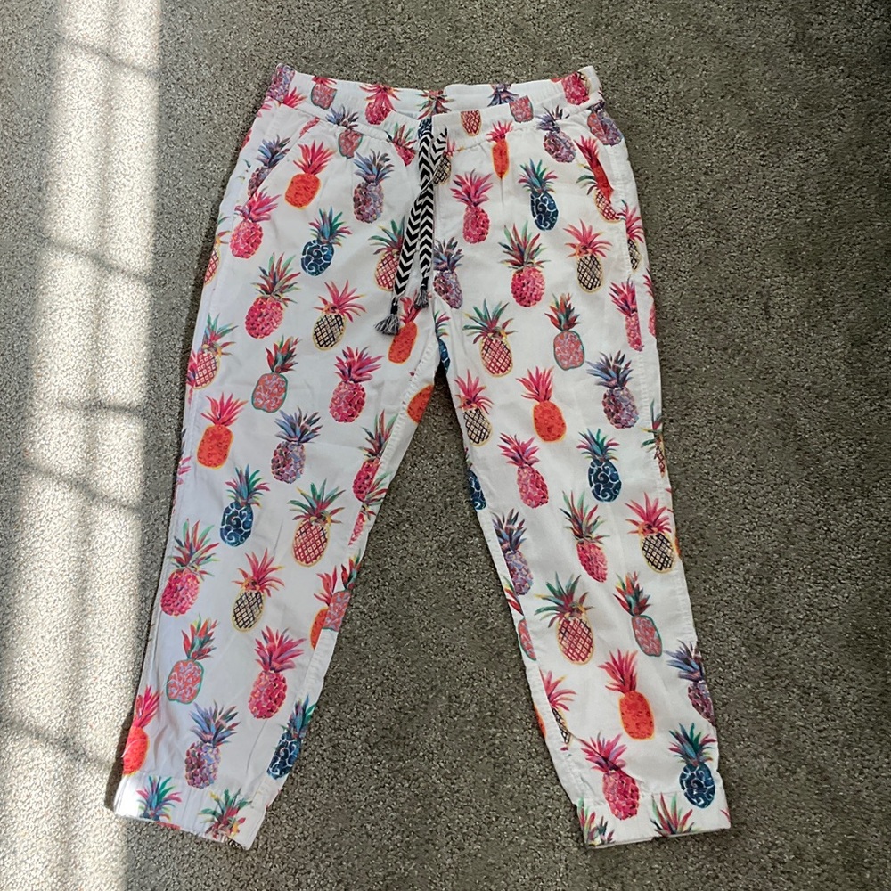 J. Crew X Ratti Seaside Pineapple Pull On Joggers Sz 10, so cute!